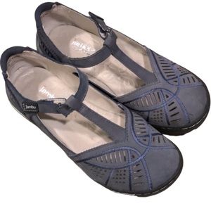 JAMBU BRIDGET LEATHER FLATS WITH MEMORY FOAM BLUE SIZE 6.5